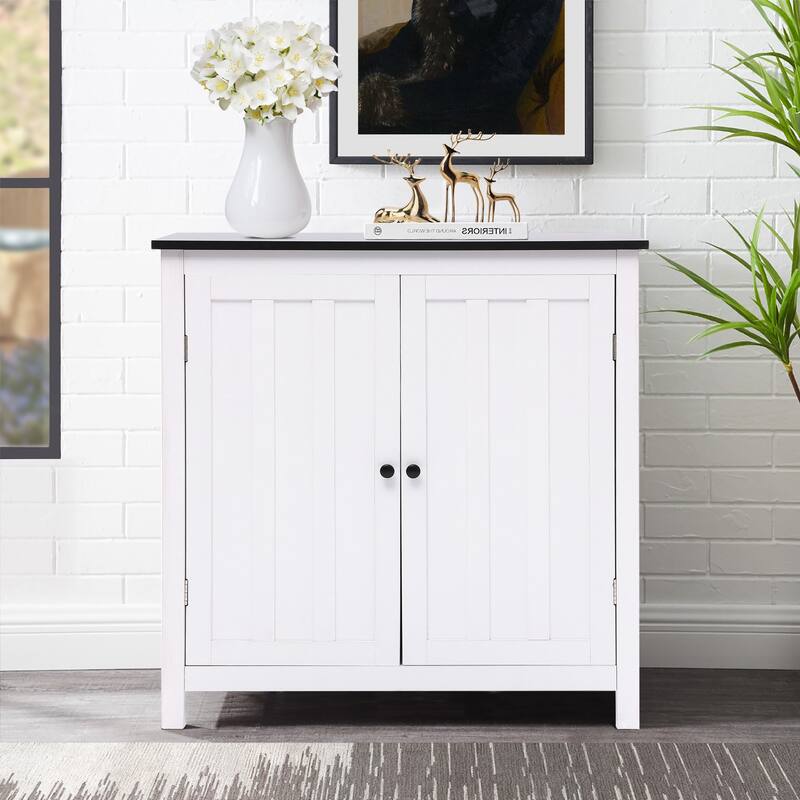 White MDF Wood 2-Door Bathroom Storage Cabinet with an Adjustable Shelf - 32.3" H x 31.5" W x 14.6" D