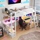 preview thumbnail 16 of 27, Twin Size Loft Bed with LED Light and Built-in Work Station, Metal Loft Bedframe w/ Storage Cabinet, Shelves & Charging Station