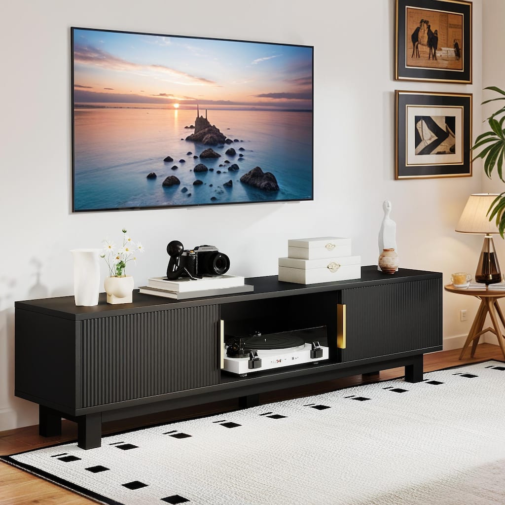 59"W Fluted TV Stands for TVs up to 65 Inches, Entertainment Center with Power Outlets