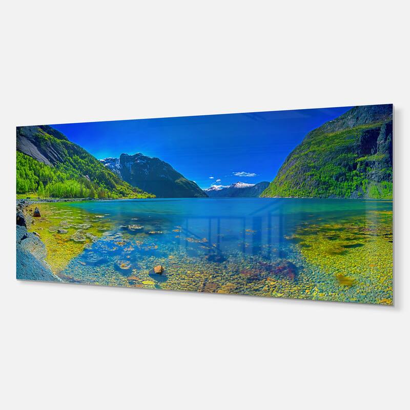 Panoramic View of Norwegian Fjord - Landscape Glossy Metal Wall Art