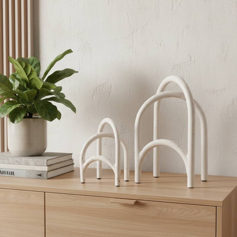 HomeRoots Set of Two White Iron Modern Abstract Tabletop Sculptures - 4.53 in. x 6.50 in. x 3.35 in. - White - 4.53 in. x 6.50 in. x 3.35 in.