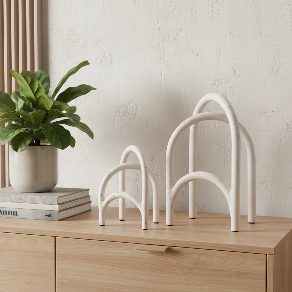 HomeRoots Set of Two White Iron Modern Abstract Tabletop Sculptures - 4.53 in. x 6.50 in. x 3.35 in.