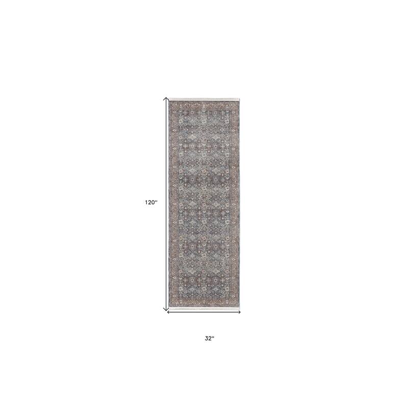 Wete Power Loomed Floral Stain Resistant Low Pile with Fringe Area Rug By HomeRoots - 10' Runner