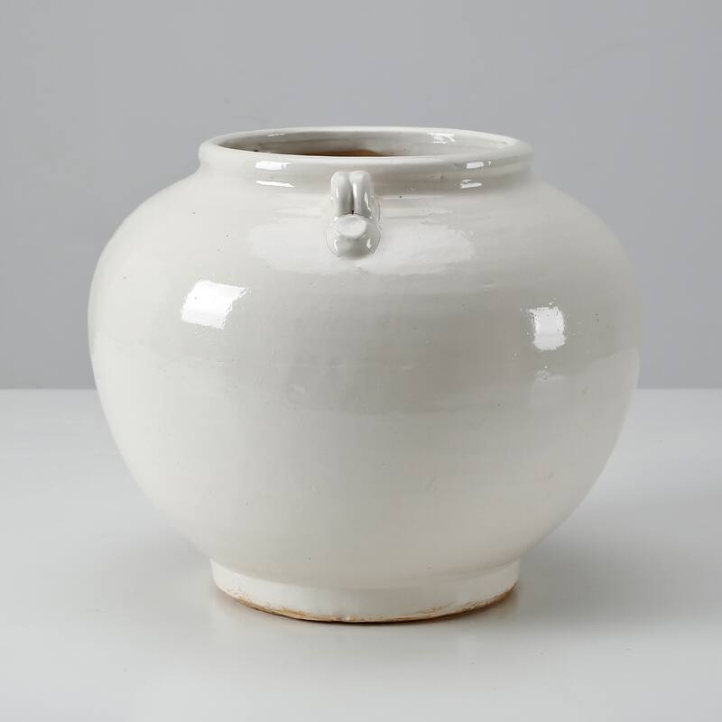 Artissance 10.2" Creamy White Round Pot With Two Handles - 10.2" L x 10.2" W x 8.6" H