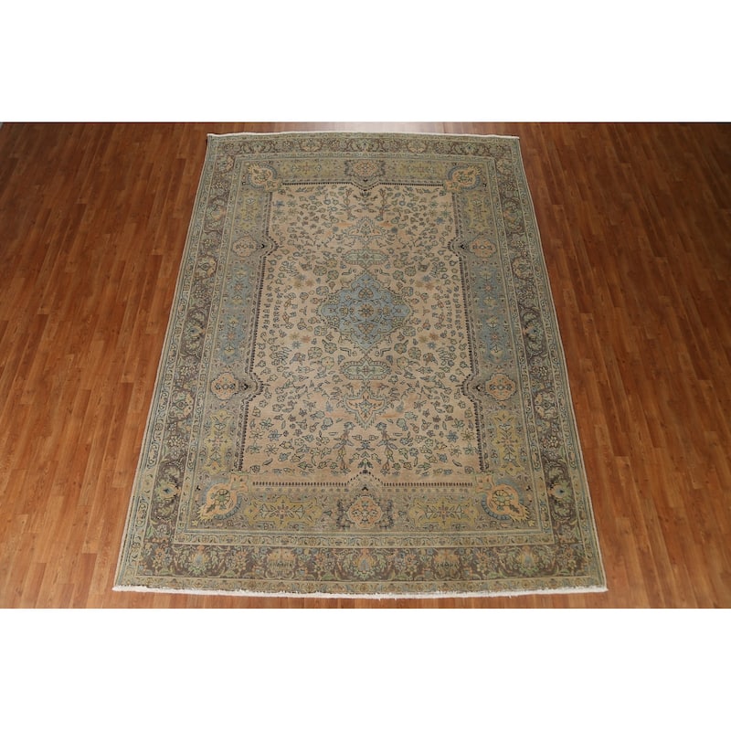 Hand Knotted Oriental 100% Wool Carpet Traditional Floral Brown Tabriz Area Rug - 11' 7'' X 8' 3''
