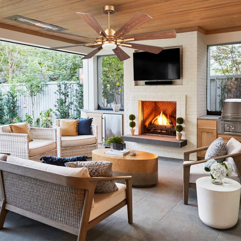 Parrot Uncle 60" Farmhouse Integrated LED Windmill Ceiling Fan with Light and Remote