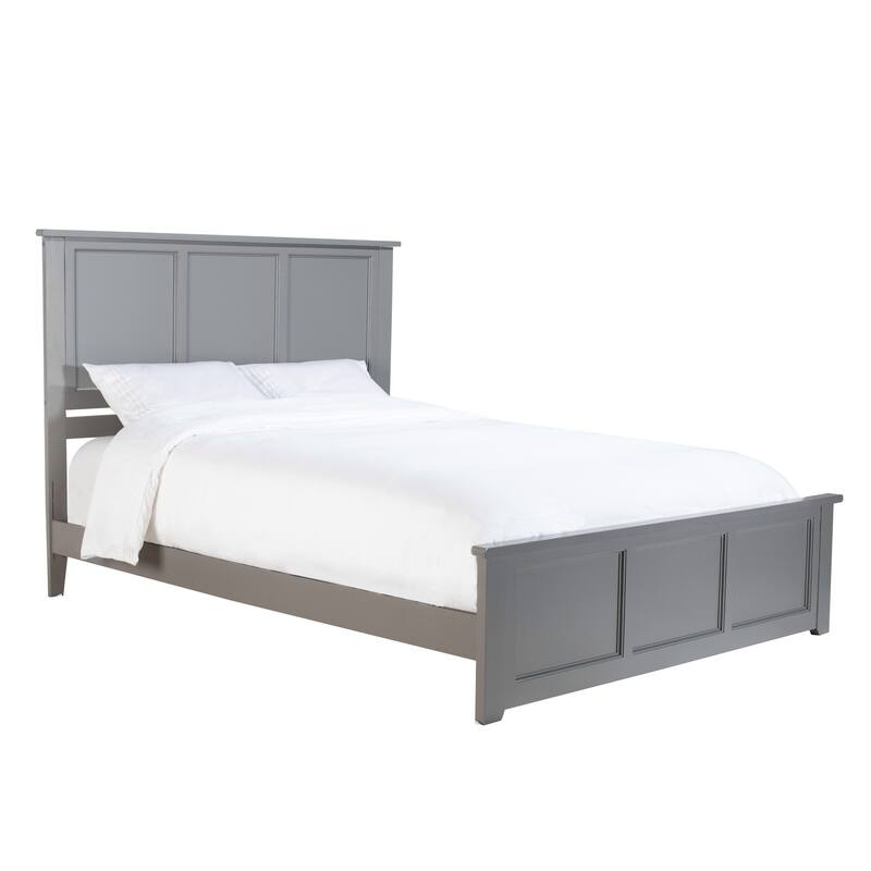 King Size Platform Bed with Footboard & Charger - Low Profile Solid Wood Bed Frame - Grey Finish