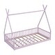 preview thumbnail 7 of 20, Twin Size Floor Bed, Platform Bed Frame with Fence and Roof, Solid Wood Playhouse Bedframe w/Open Door, No Box Spring Needed