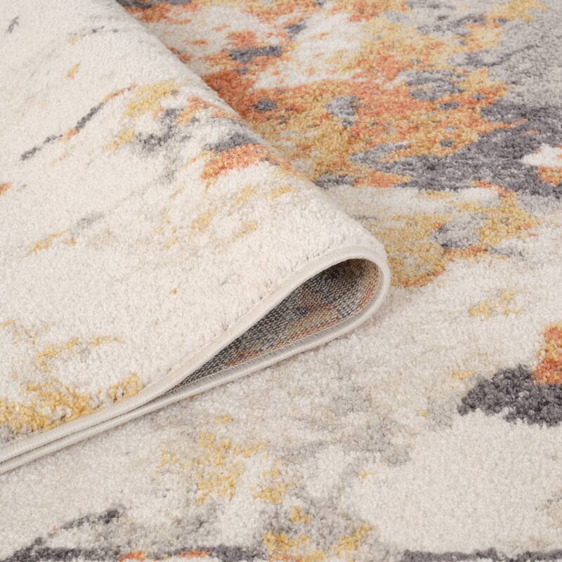 Avant Ivory and Orange Abstract Power-Loom Area Rug 2' x 3'