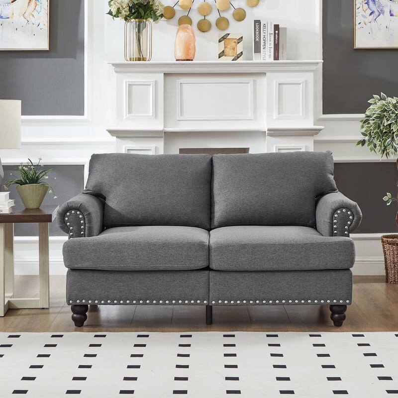 59.5" Modern Classic Design with Nails Loveseat Leather Couch,Upholstered Imitation Cowhide Leather
