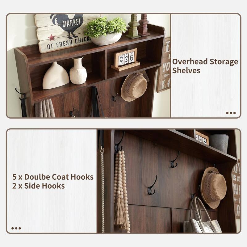 42" Wide Farmhouse Entryway Bench with Coat Rack, Mudroom Cabinet