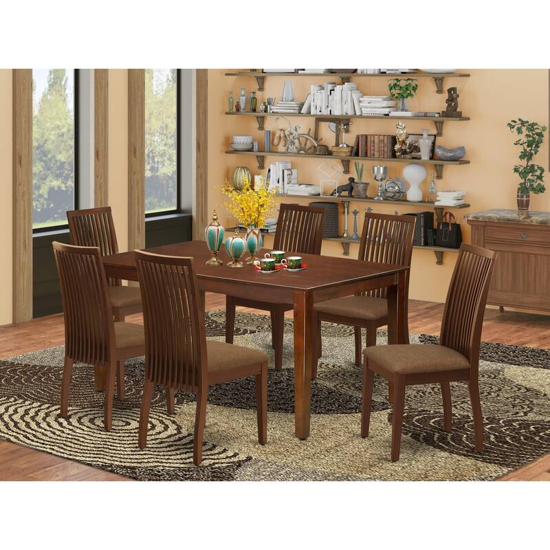 East West Furniture Modern Dining Table Set Contains a Wooden Table and Linen Fabric Dining Chairs (Finish & Pieces Options) - CAIP7-MAH-C