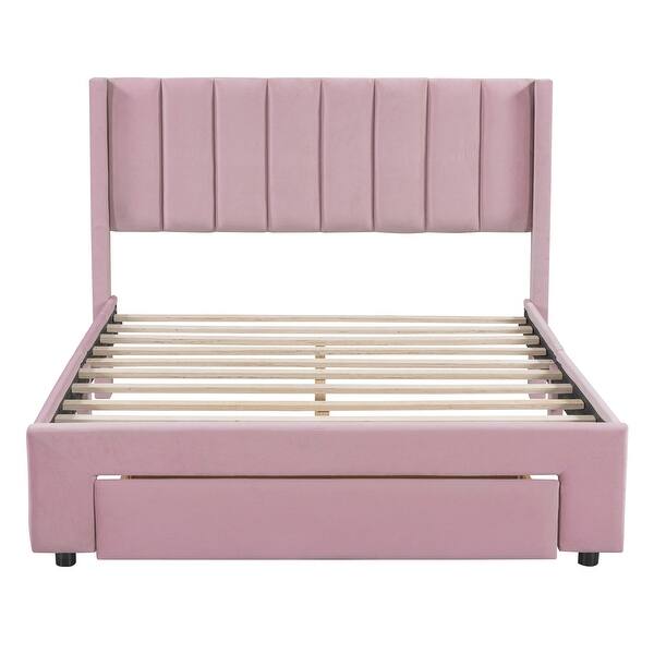slide 2 of 52, Gray Full Velvet Upholstered Bed with Large Storage Drawer - Luxurious Design Pink