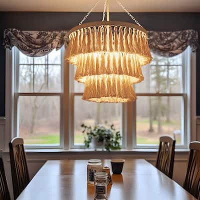 Stella Modern Farmhouse 4-Light Chandelier Boho Coastal 3-Tier Lights for Dining Room Bedroom - D18.5" x H28"