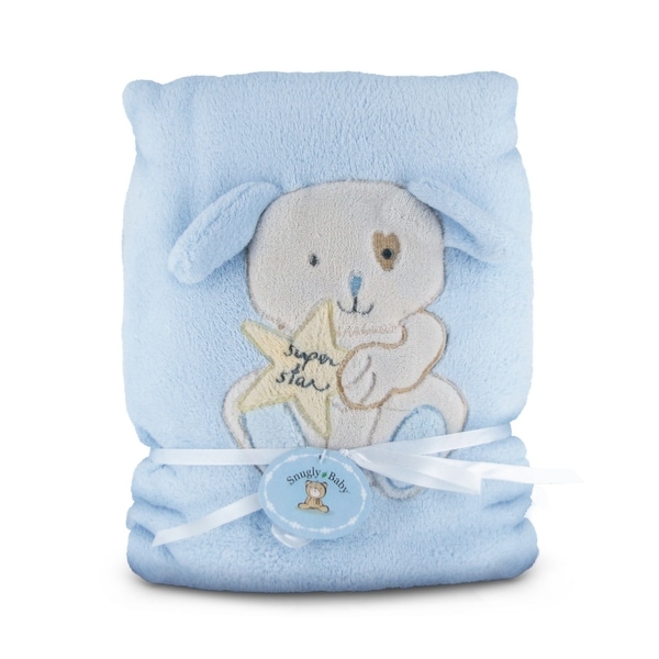 Snugly Baby Blue Fleece Baby Blanket w/ Puppy - 30.0 in. x 40.0 in.