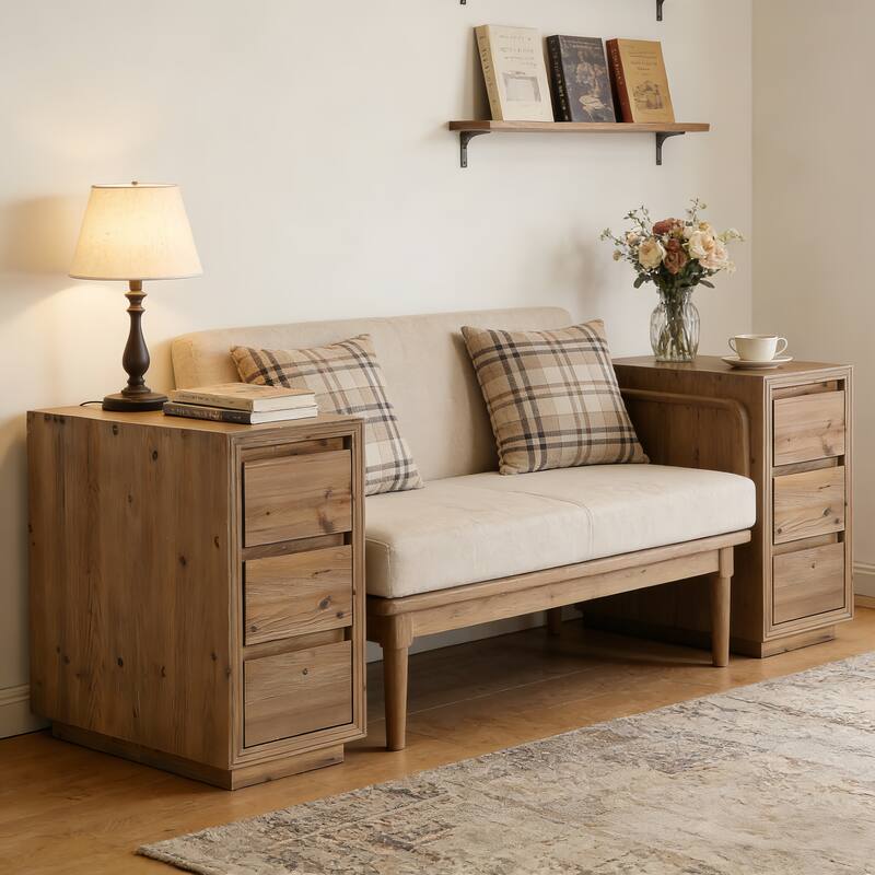 Solid Wood End Table with 3 Drawers, 23.62" H, No Assembly