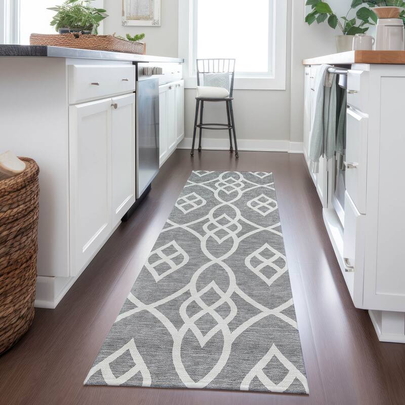 Machine Washable Indoor/ Outdoor Chantille Modern Trellis Rug