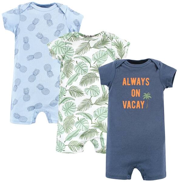 slide 1 of 1, Hudson Baby Infant Boy Cotton Rompers, Vacay 0 - 3 Months - Blue