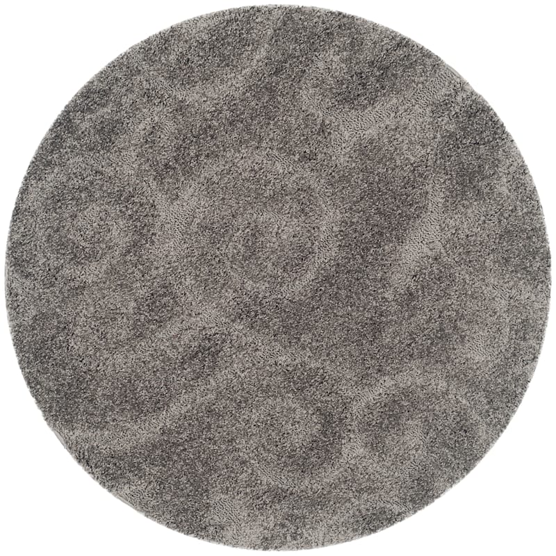 SAFAVIEH Florida Shag Shahin Scroll 1.2-inch Thick Textured Rug - 11' Round - Grey