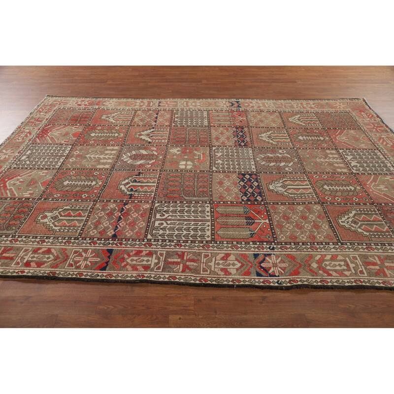 Garden Design Bakhtiari Vintage Persian Rug Hand-Knotted Wool Carpet - 6'8" x 9'10"