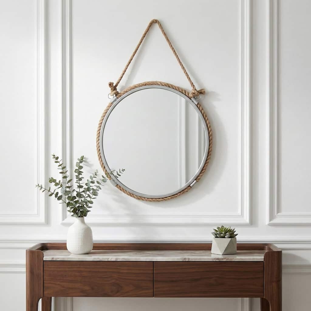 Wood & Metal Framed Wall Mirror with Rope Accent - 31", Brown & Clear - 31.5"