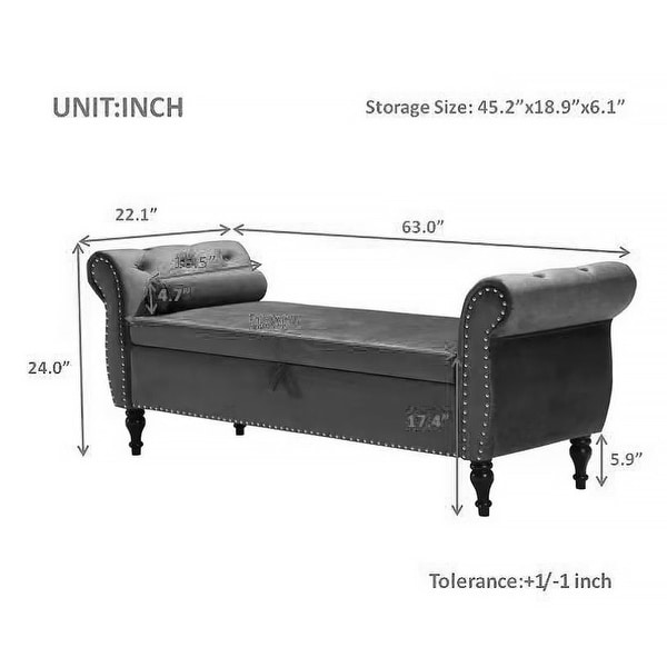 Velvet Storage Rectangular Sofa Stool Buttons Tufted