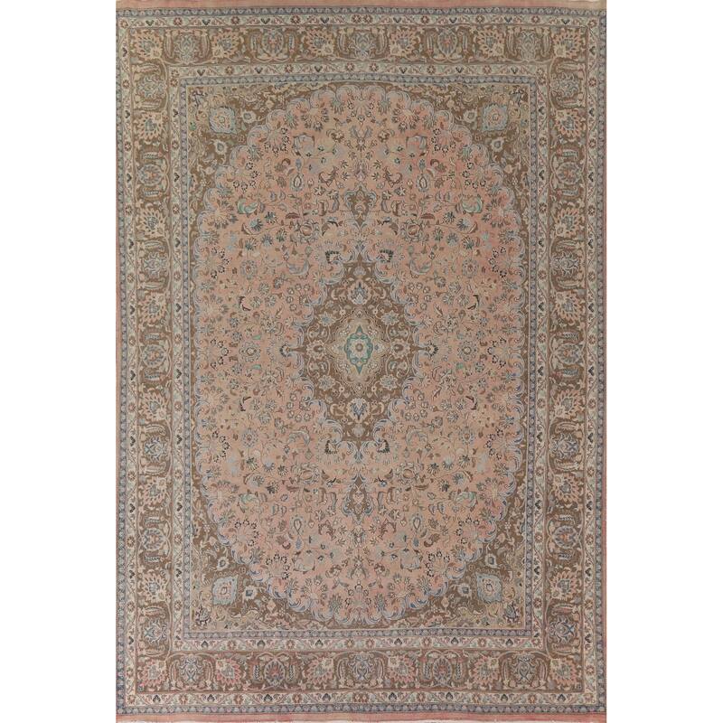 Hand Knotted Oriental 100% Wool Carpet Traditional Floral Pink Kashan Area Rug - 12' 5'' X 9' 5''