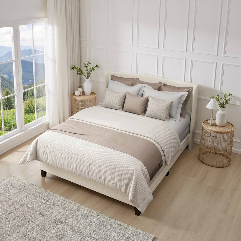 GDFStudio - Jane 49.21" High Back Upholstered Headboard Bed Frame with High Footboard