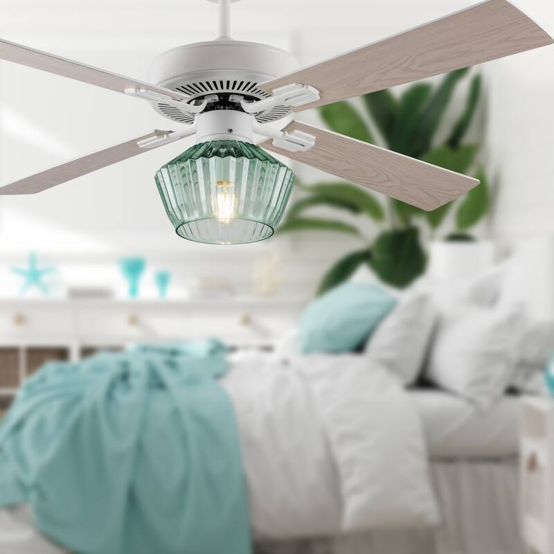 Eva River of Goods Remote Controlled Green Ribbed Sea Glass Shaded 1-Light 52-Inch Ceiling Fan
