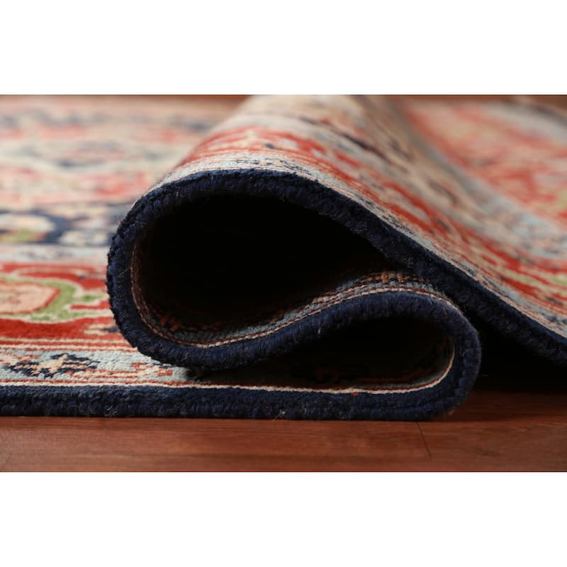 Hand Knotted Oriental 100% Wool Carpet Traditional All-Over Navy Blue & Blues Heriz (serapi) Area Rug - 12' 0'' X 9' 1''