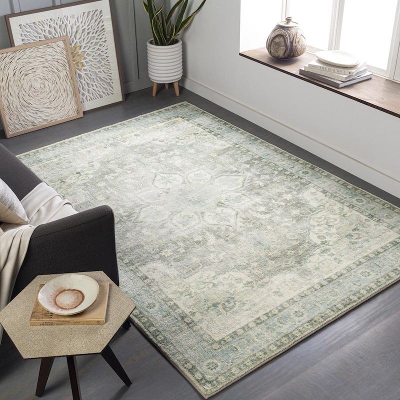Livabliss Erin Updated Traditional Medallion Area Rug - Sage/Grey - 7' 6" x 9' 5"