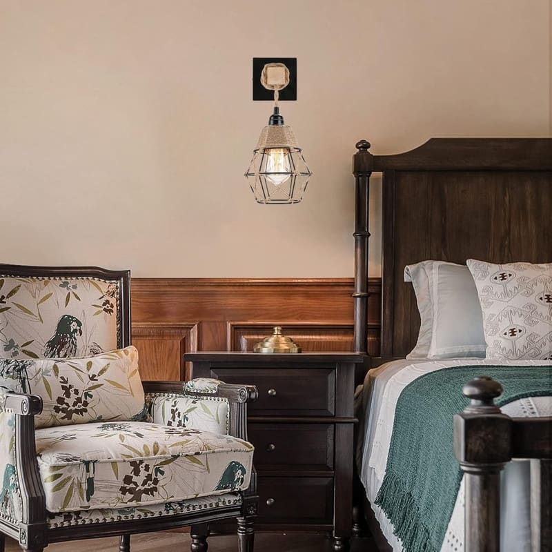 Frideko wall sconces natural wood wall lighting hemp rope, metal, wood modern wall light