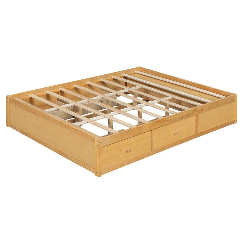Queen Size Platform Bed Open Frame with Footboard Storage and 4 Drawers