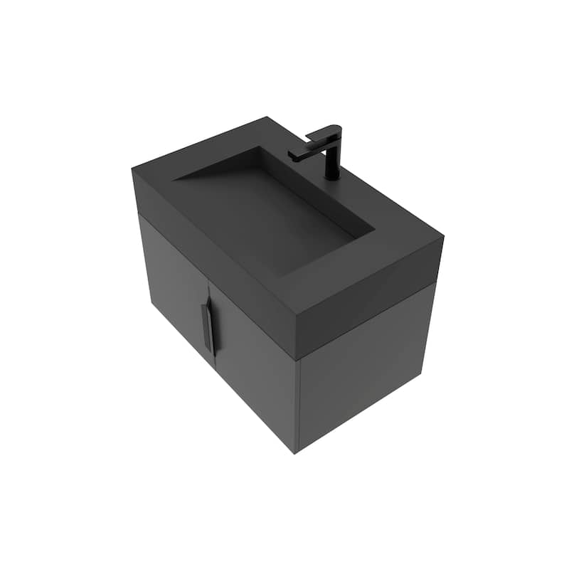 Nile 30-Inch Wall Mounted Bathroom Vanity Set w/ Black Top