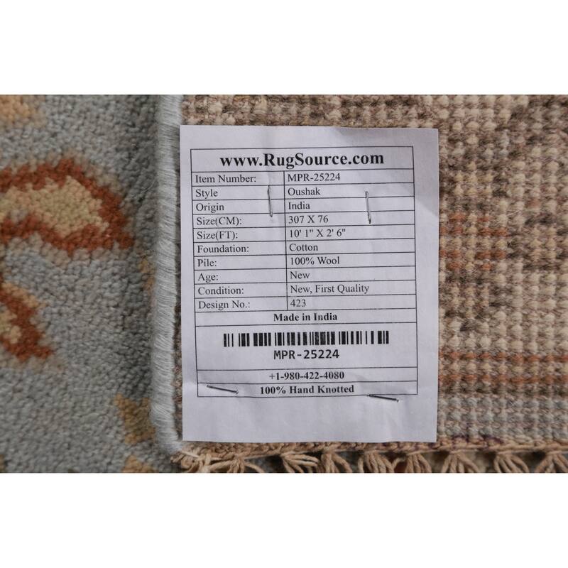 Light Blue Oushak Oriental Runner Rug Handmade Wool Carpet - 2'6" x 10'1"
