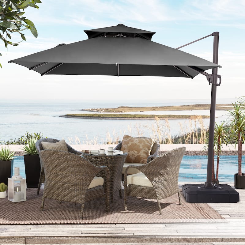 Deluxe 10' x 10' Outdoor Square Double Top Cantilever Umbrella, Base Not Included - Dark Gray