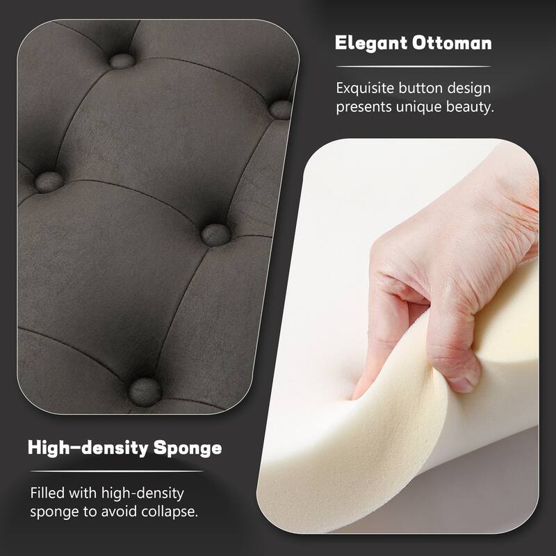 Tufted Round Storage Ottoman, Faux Leather