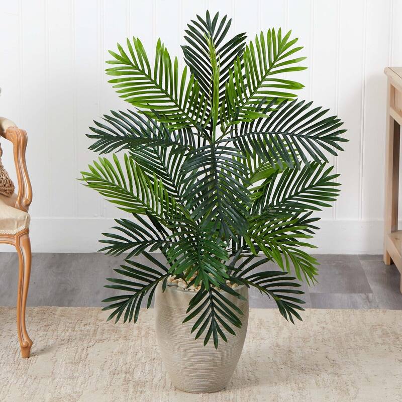 Artificial Palm Tree Indoor - 42" Realistic Green Fronds & Sand Planter - Home Decor Accent - 41-50 Inches