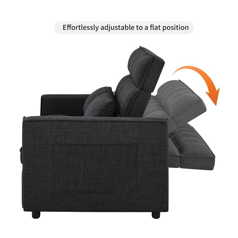 Modern 76" L 3-in-1 Multi-Functional Dark Grey Sleeper Sofa with Iron Frame Pull-Out Loveseat