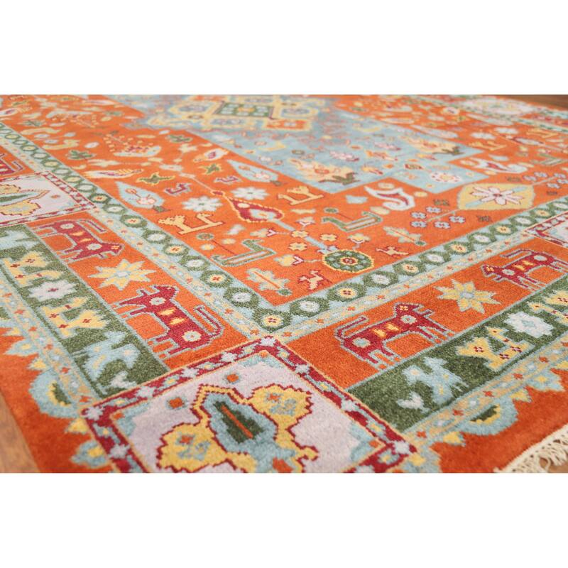 Hand Knotted Oriental 100% Wool Carpet Traditional Tribal Oranges & Rust Heriz (serapi) Area Rug - 11' 9'' X 8' 10''