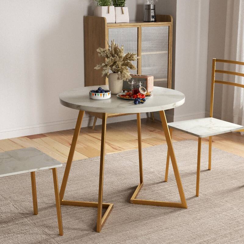 Javlergo 31.5" Round Dining Table Modern Small Kitchen Table with Butterfly X-Base Compact MDF Top for 2-4 People Accent Table - Gold