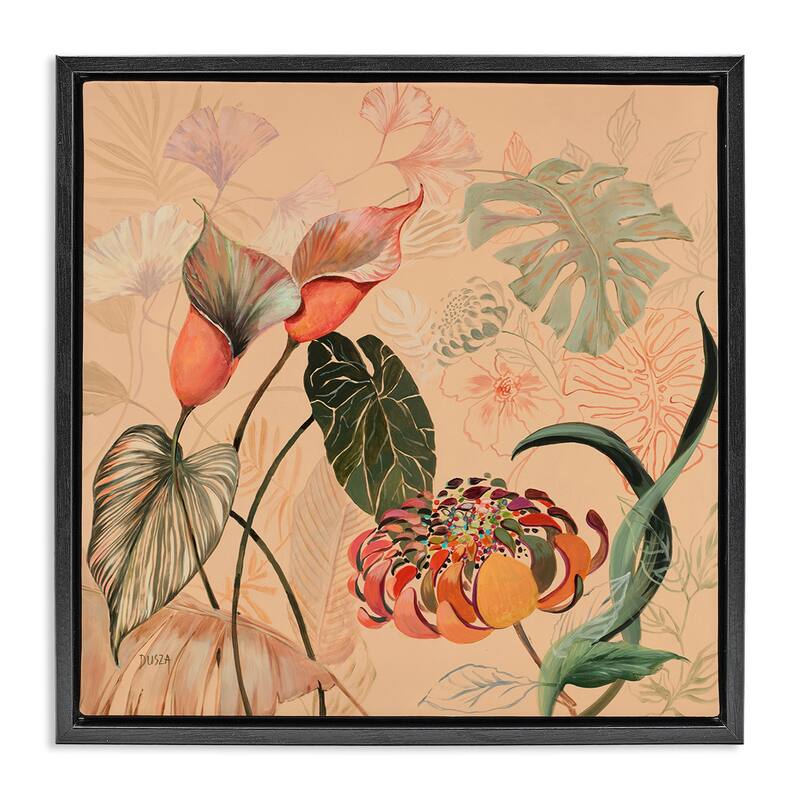 Stupell Layered Tropical Foliage Framed Floater Canvas Wall Art Design By Dusza - 25 x 25 - Black