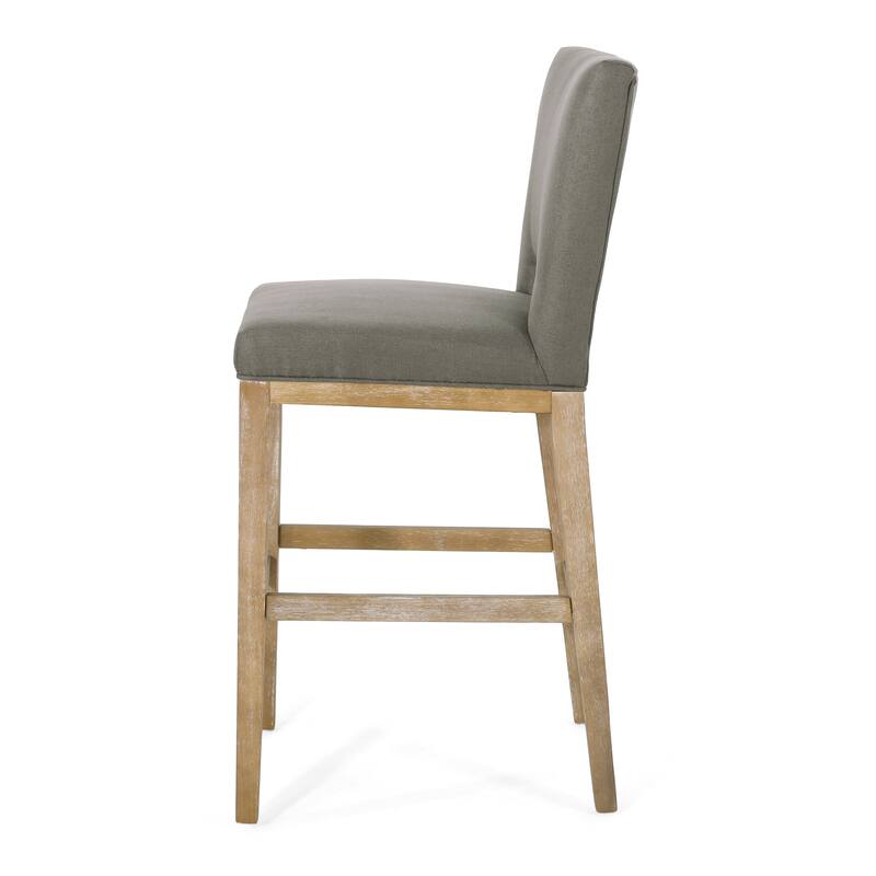 Modern Grey Fabric Bar Stools with Wooden Legs 45.5 Inch Height Upholstered Kitchen Stools Set of 1