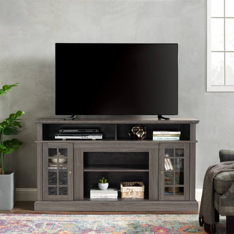 Modern TV Stand with Open and Closed Storage - Walnut
