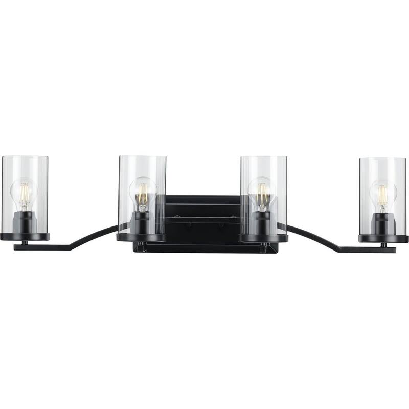 Lassiter Collection Four-Light Matte Black Clear Glass Modern Bath Vanity Light - 34 in x 8.125 in x 8 in