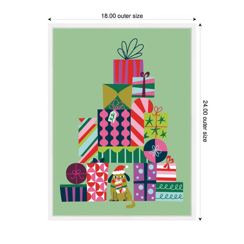 Kate and Laurel Framed Canvas Christmas Tree Presents by Rachel Lee