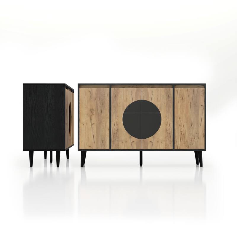 DH Basic Mid-Century Modern Light Oak and Black 6-shelf Buffet by Denhour