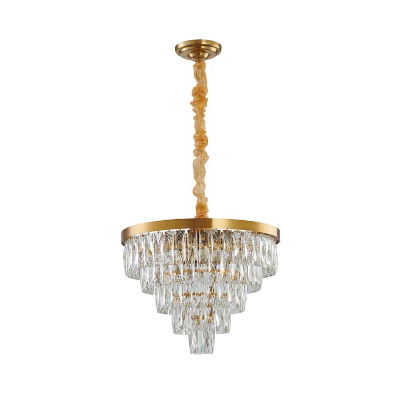 12-Light Gold Metal Chandelier With Clear Crystals - N/A