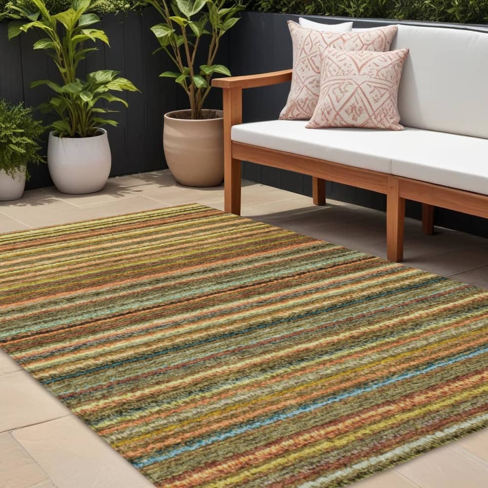 HomeRoots Striped Transitional Rectangle Outdoor Rug