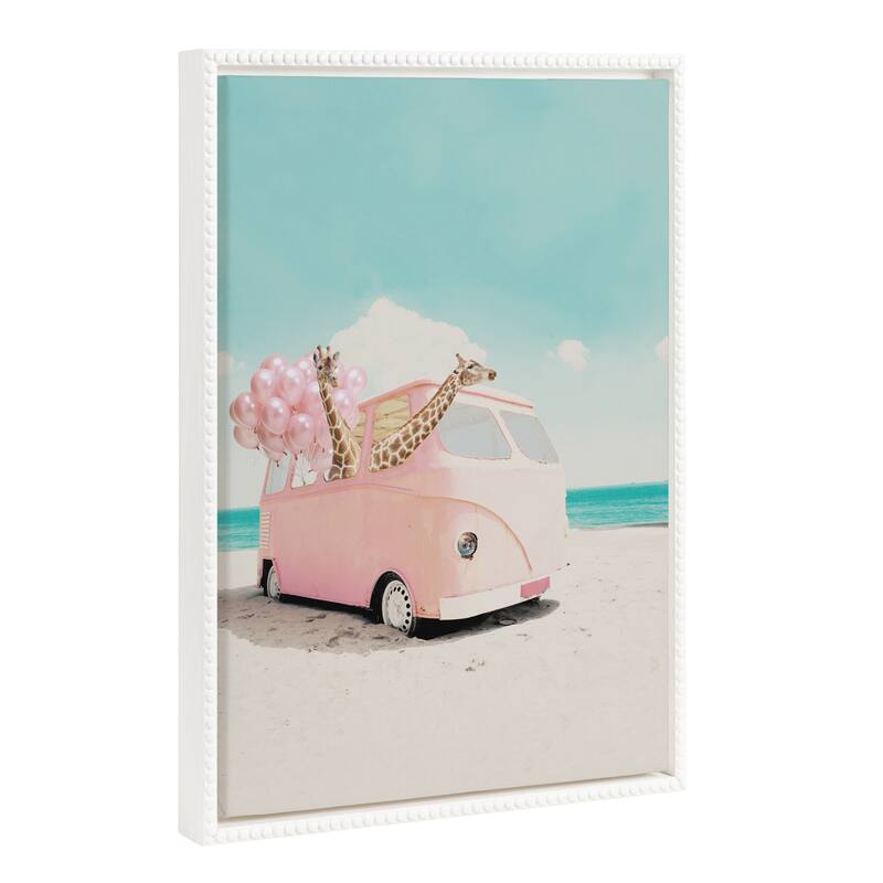 Kate and Laurel Sylvie Beaded Pink Van Frame Canvas by July Art Prints - 18x24
